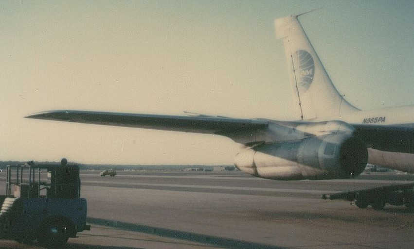October 1979 Pan Am Boeing 707 tail number N885PA Clipper Northern Light on the ramp at Washington Dulles Airport.